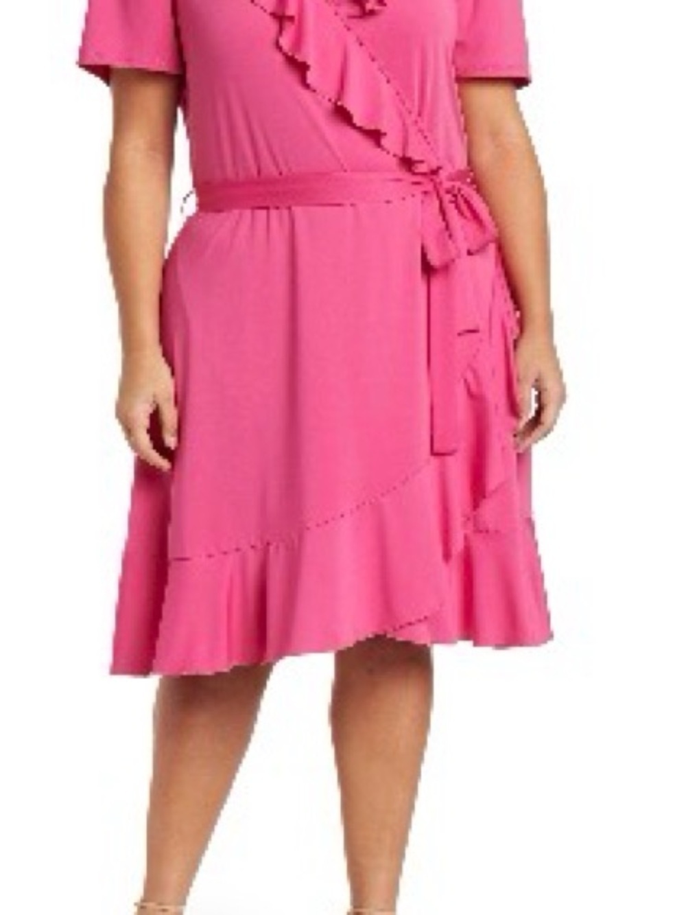 By Design Beautiful Bright Pink Ruffle Wrap Dress Women’s Size 1X